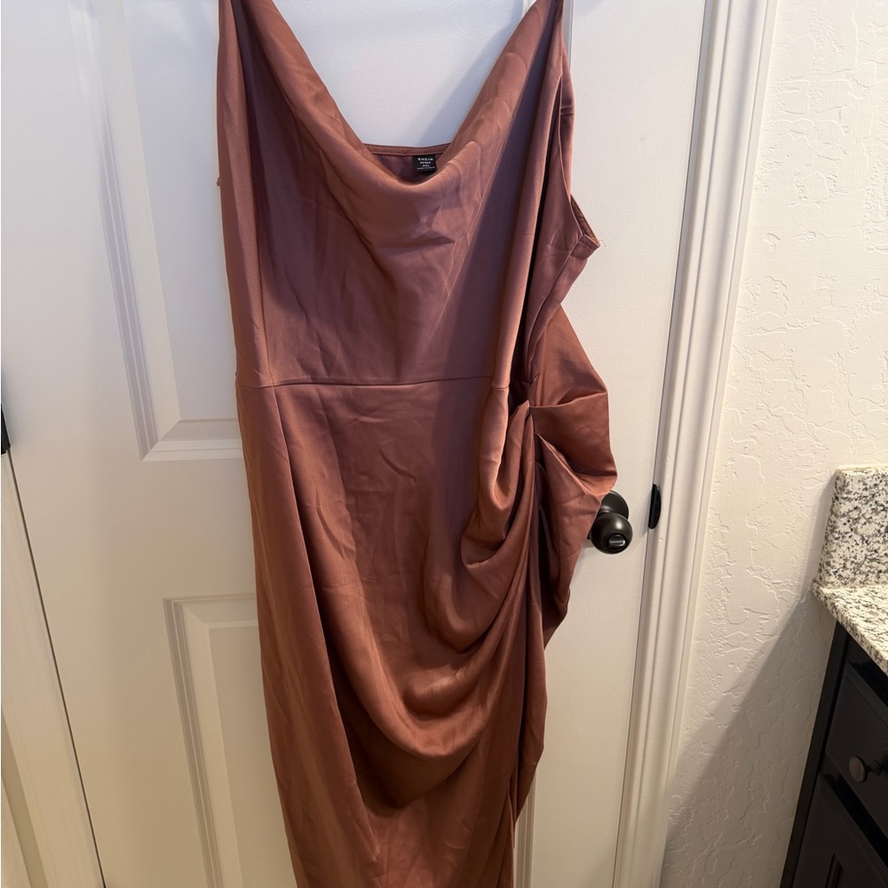 SHEIN Rose Mauve Asymmetrical Draped Midi Dress